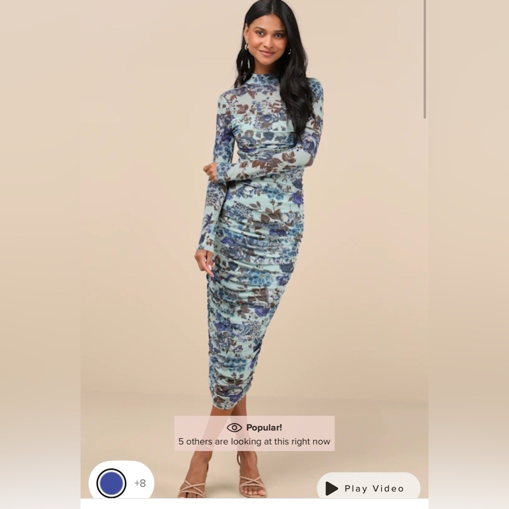 Lulu's Blue and Brown Floral Long Sleeve Dress